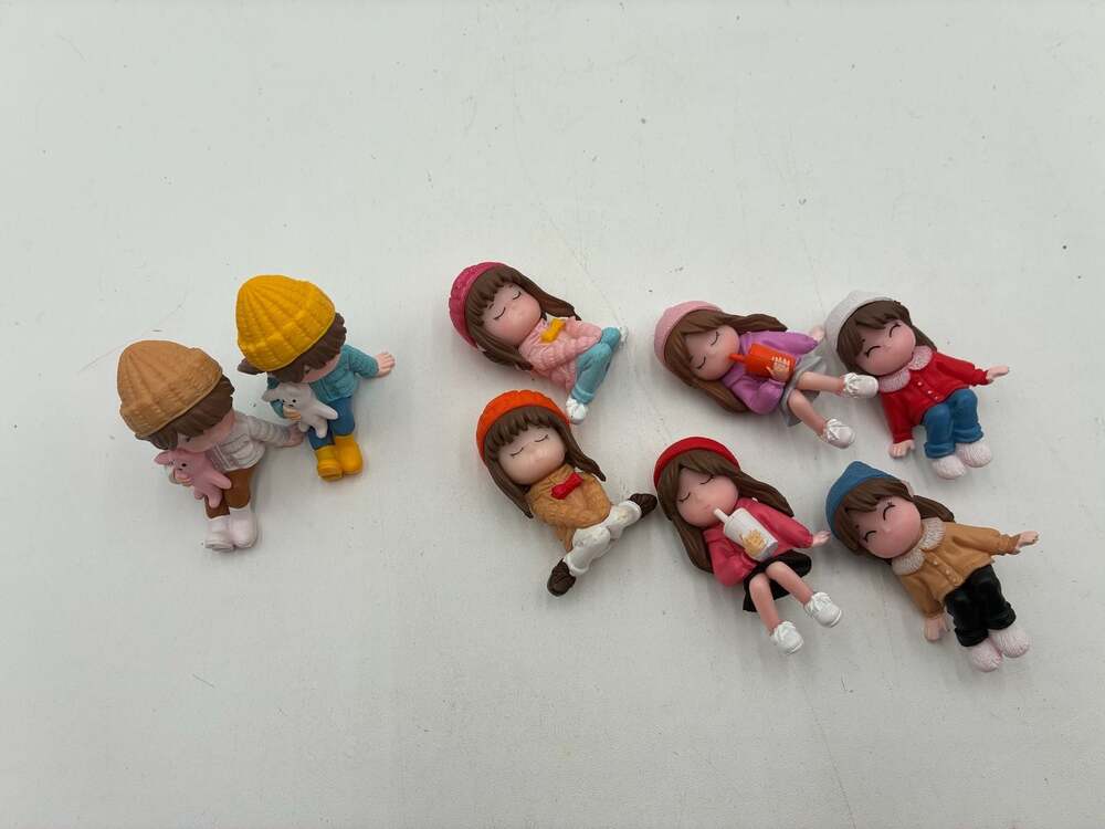 Set of 8 Miniature Winter Girl Figurines with Accessories